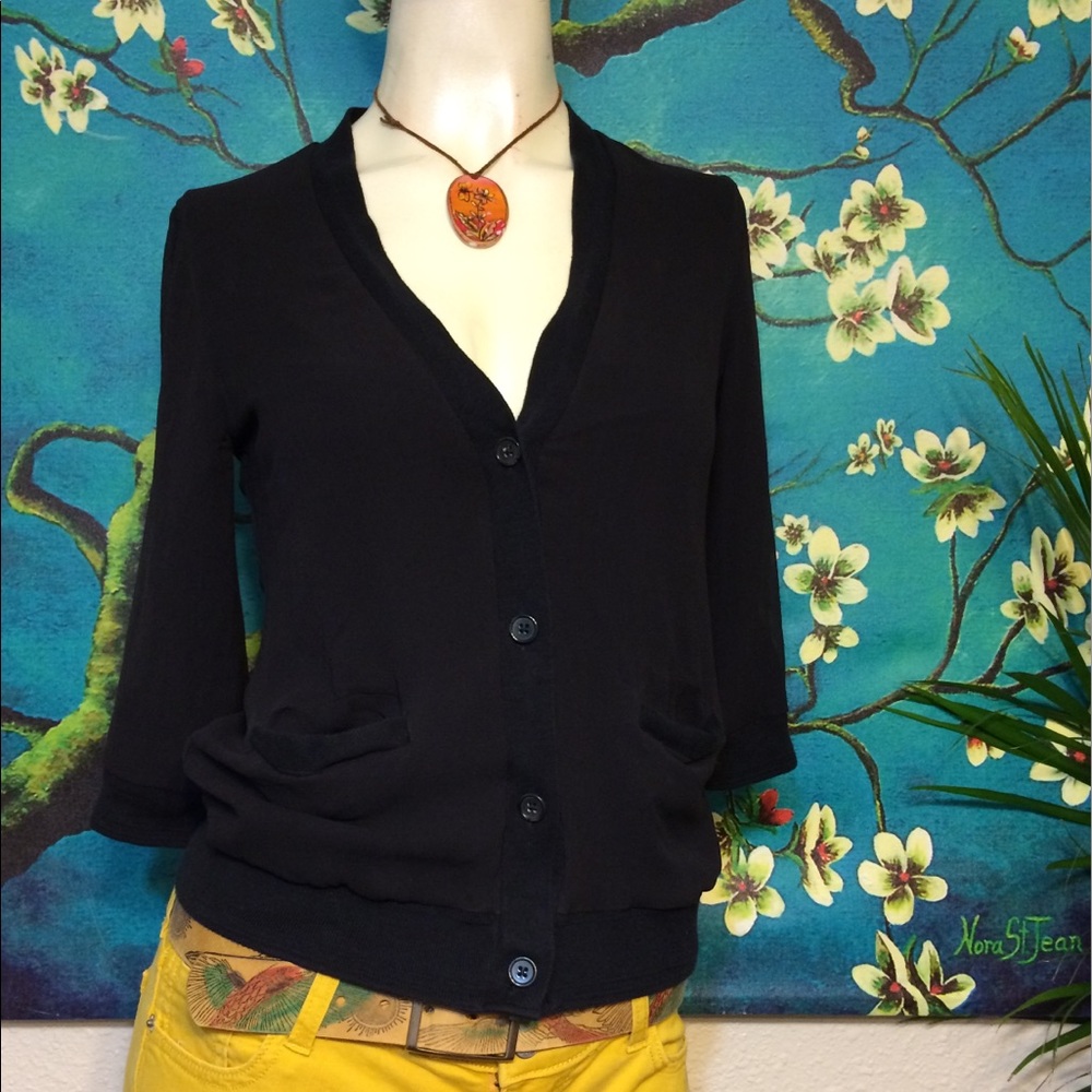 UO Silence + Noise Black Silk Cardigan